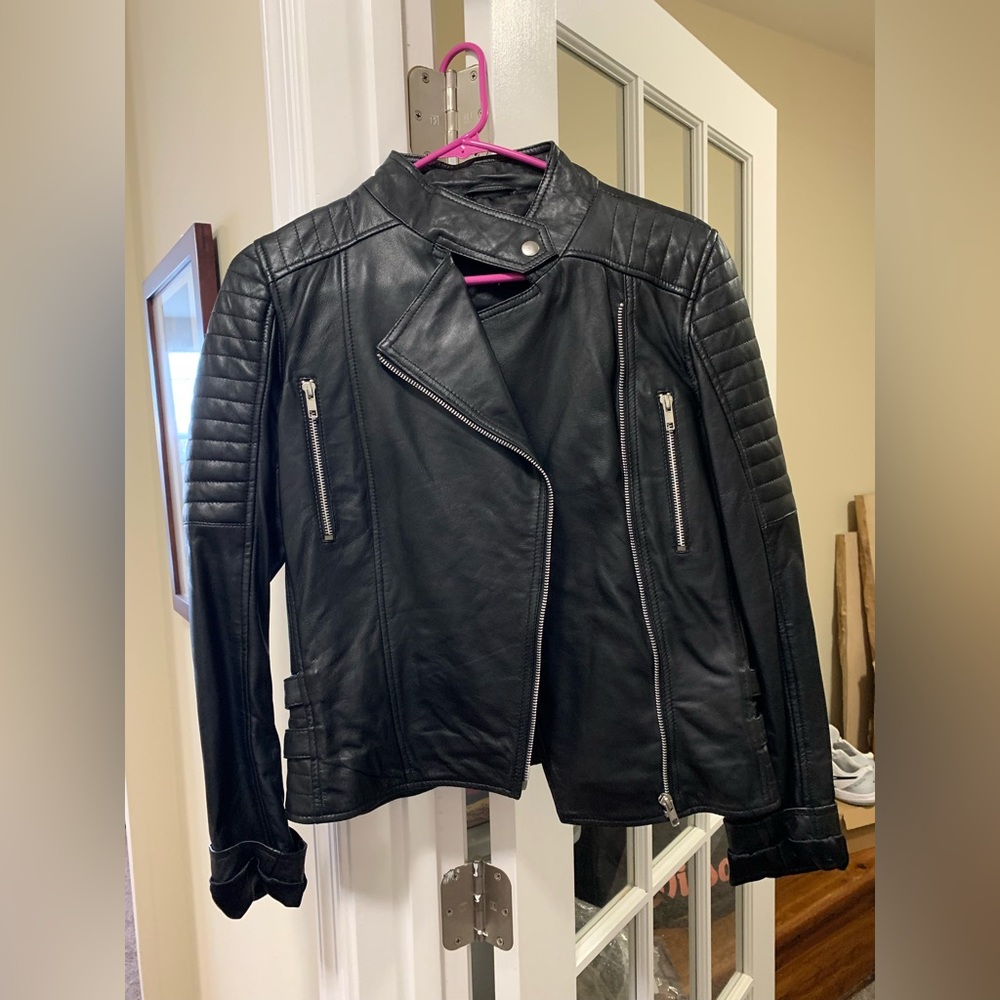 Barney’s black genuine leather jacket